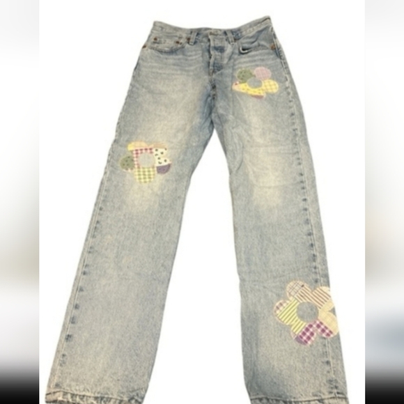 Levi's Denim - Levi's Light Blue Wide Leg Jeans with Floral Patchwork